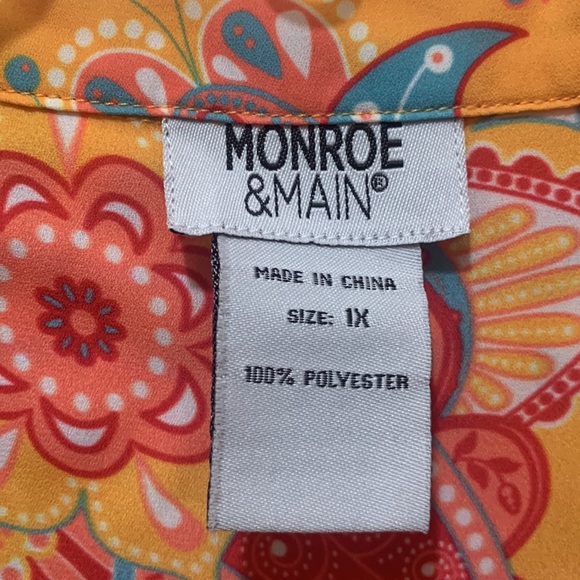 Monroe & Main Sz 1X Button up Paisley Multicolor Blouse with tie sleeves - Picture 3 of 6